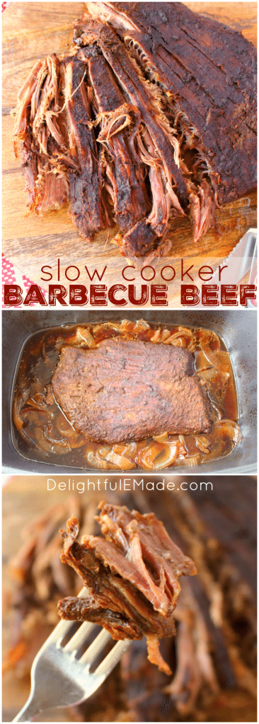 An amazing slow cooker meal, this Barbecue Beef recipe is the perfect dinner solution! Just a few minutes of prep, and your slow cooker does the rest. A fantastic way to prepare brisket, roast or flank, this BBQ beef is great for sandwiches and a delicious topping for nachos, pizza and more!