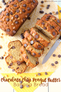 Your new favorite banana bread recipe is here! This flavorful, delicious banana bread is loaded with chocolate chips, creamy peanut butter, and peanut butter chips, making an amazing breakfast treat or afternoon snack. Starbucks banana loaf has got nothin' on this!