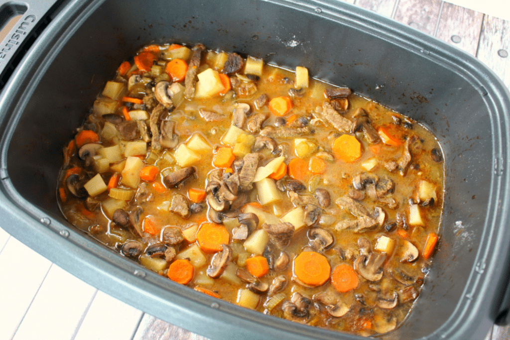 This easy slow cooker beef stew recipe is a delicious dinner option for any night of the week. Made with tender, delicious sirloin, along with big chunks of carrots, celery, potatoes and mushrooms its the ultimate comfort food!