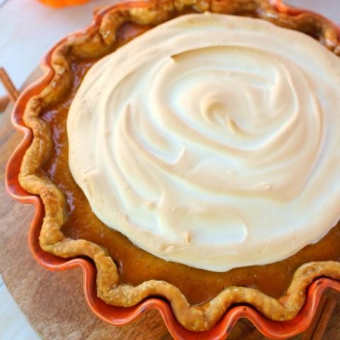 A delicious twist on the classic pumpkin pie! Dazzle your Thanksgiving dinner guests with this wonderfully simple pie recipe that is topped with a silky, delicious meringue. Easy enough to make for your holiday meal, and fancy enough for a formal dinner!