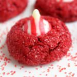 With a pretty sparkle and topped with a candy cane kiss, these fabulous red velvet cookies will be the star of your holiday events.  Perfect for holiday parties, cookie swaps, and even gifts for friends and neighbors. 