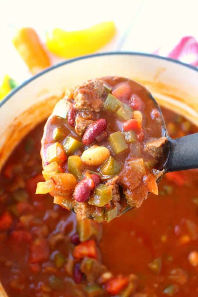 Let me introduce you to your new favorite chili recipe!  This Hearty Chipotle Steak Chili is an amazing dinner option that's loaded with tender sirloin steak, beans, peppers and tomatoes.  Perfect if you love a hot, delicious bowl of soup on a cold day!