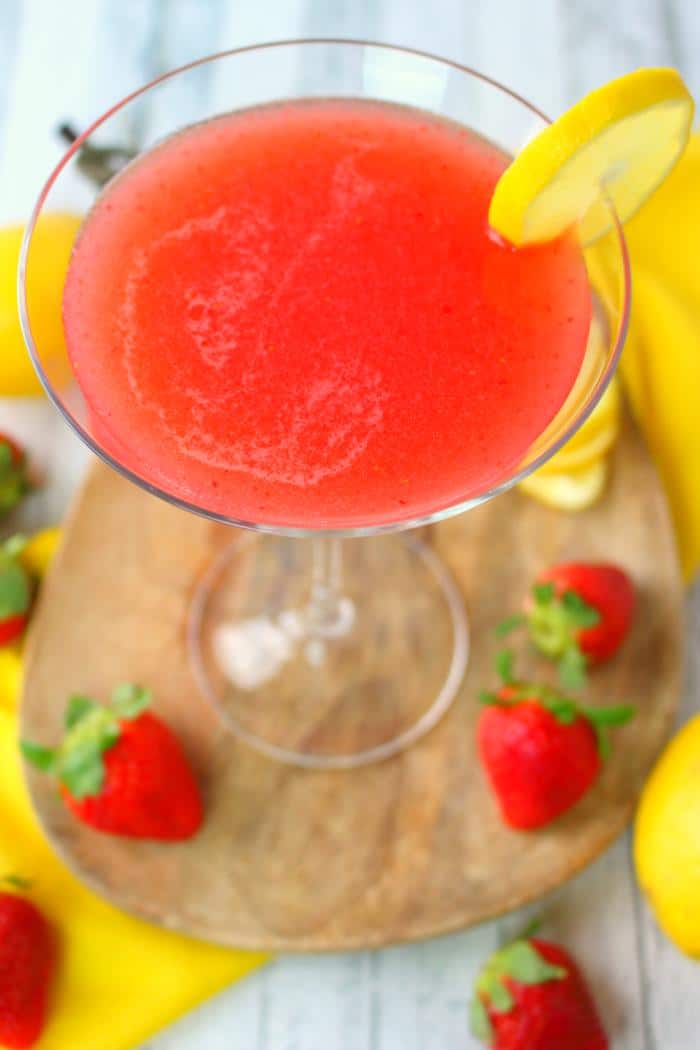 If you love the classic Lemon Drop Cocktail, then you'll love this strawberry version! Made with fresh strawberry puree, lemoncello liqueur, and a couple other ingredients, this fresh, delicious lemon drop drink comes together in just minutes. Cheers, everyone!