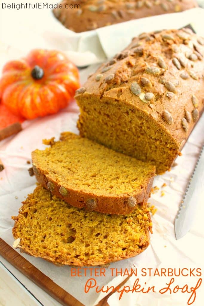 If you're looking for an amazing pumpkin bread recipe, look no further! This Better Than Starbucks Pumpkin Loaf tastes amazing, is easy to make and the perfect treat to enjoy with your Pumpkin Spice Latte!