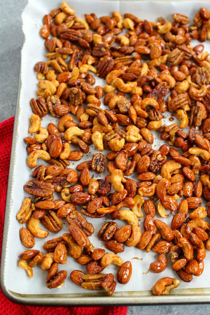 These Slow Cooker Honey Roasted Mixed Nuts are the perfect snack for your next wine night! Fabulous with your favorite ALDI wine, and super simple to make.
