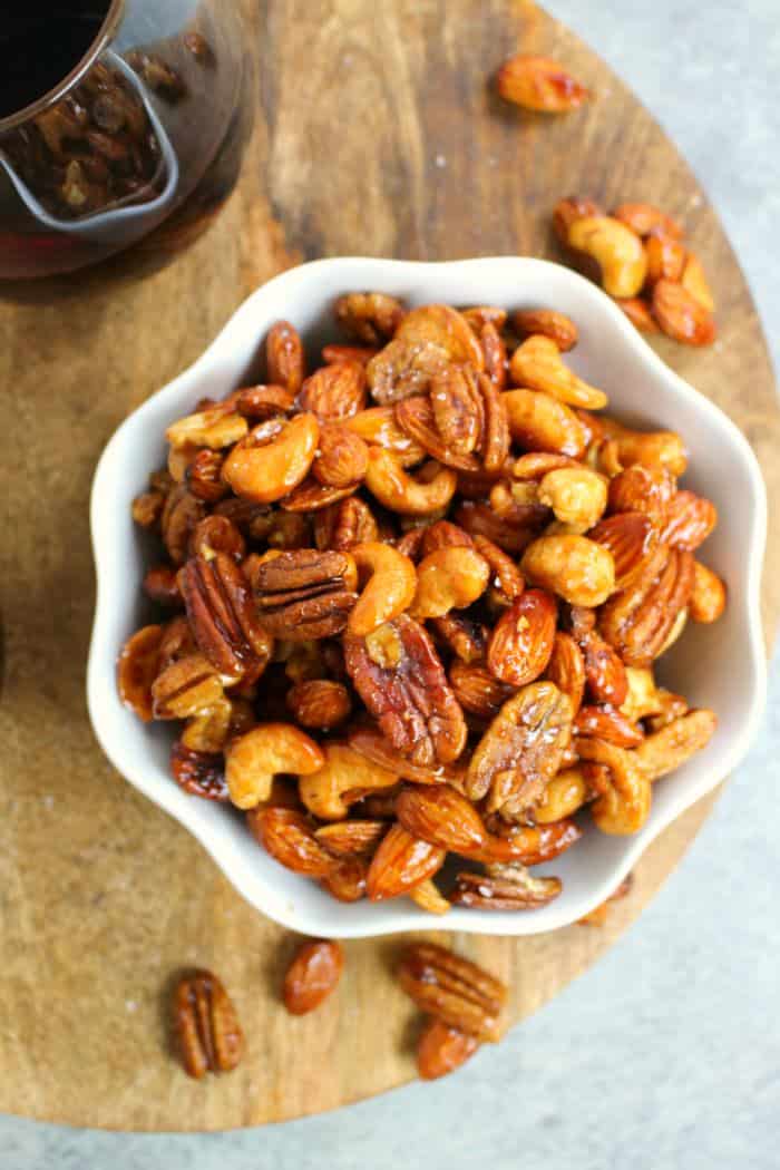 These Slow Cooker Honey Roasted Mixed Nuts are the perfect snack for your next wine night! Fabulous with your favorite ALDI wine, and super simple to make.