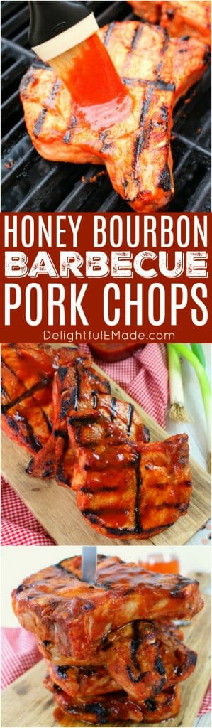 Meet your new favorite BBQ Pork Chops recipe! These super-simple grilled pork chops are made with a homemade honey bourbon barbecue sauce, and grilled to perfection. This will be your new favorite way to grill pork chops!