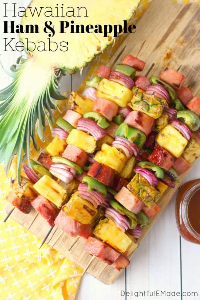 Get your cookout game on point with these incredible Hawaiian Ham & Pineapple Kebabs! Made with savory, delicious ham, fresh pineapple and veggies, these simple ham skewers will be your new favorite summer grilling recipe!