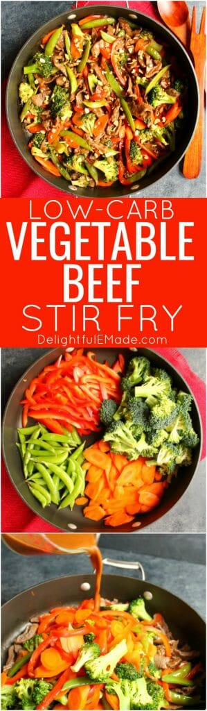 Your new go-to healthy dinner idea! This delicious Low-Carb Vegetable Beef Stir Fry is loaded with flavor and packed with protein. Made with sirloin beef, and lots of fresh vegetables, this 20-minute dinner will be a new family fave!