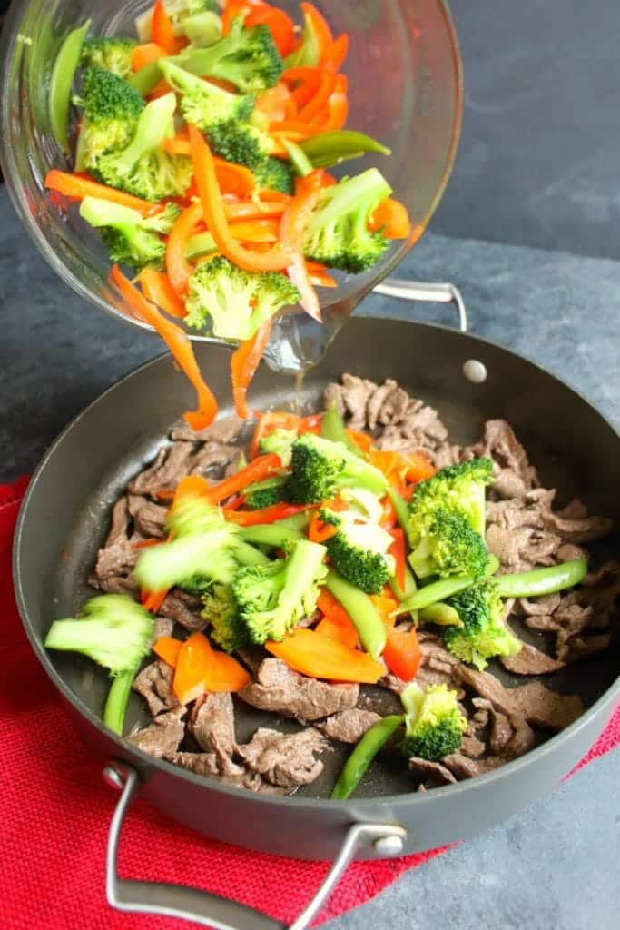 Your new go-to healthy dinner idea! This delicious Low-Carb Vegetable Beef Stir Fry is loaded with flavor and packed with protein. Made with sirloin beef, and lots of fresh vegetables, this 20-minute dinner will be a new family fave!