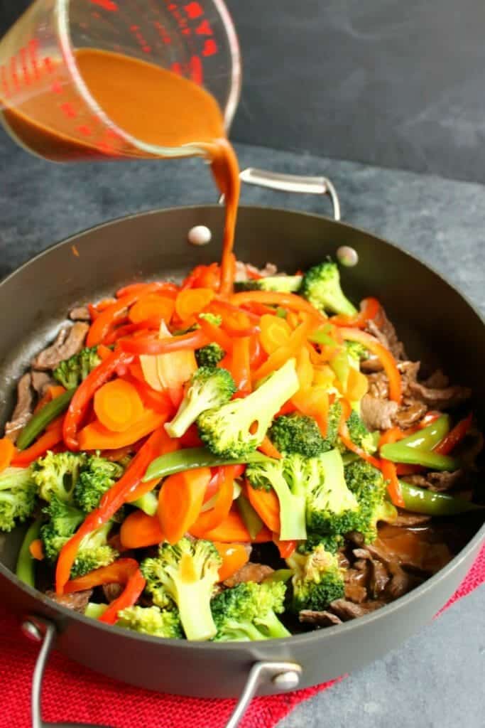 Your new go-to healthy dinner idea! This delicious Low-Carb Vegetable Beef Stir Fry is loaded with flavor and packed with protein. Made with sirloin beef, and lots of fresh vegetables, this 20-minute dinner will be a new family fave!