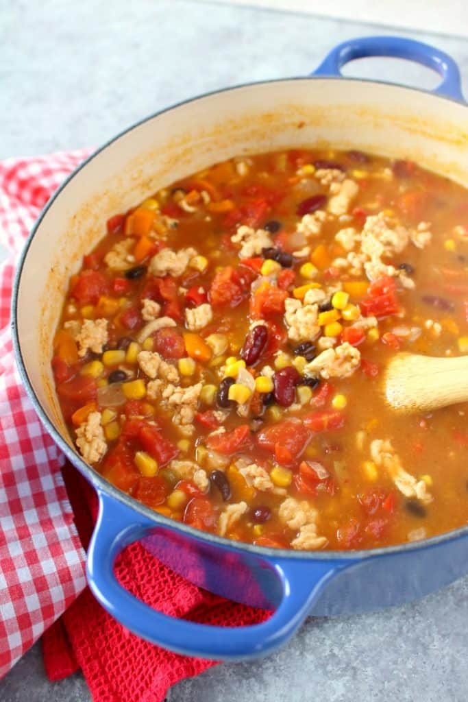 The most flavorful, delicious Healthy Turkey Chili Recipe out there! Made with lean ground turkey, bell peppers, beans and a few other ingredients, this is definitely the best Turkey Chili Recipe I've ever made!