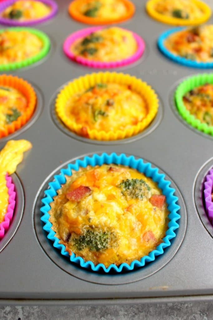 Ham and veggie egg cups after baking and still in the pan.