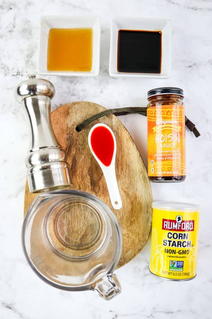 Ingredients for stir fry sauce for cashew chicken.