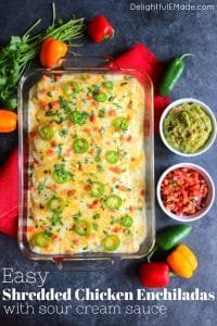 Need an amazing Shredded Chicken Enchilada recipe? Look no further! My Sour Cream Check Enchilada recipe is a fantastic dinner idea, and perfect for when you're craving Tex-Mex!