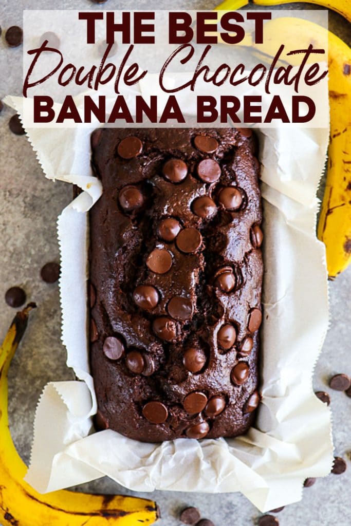 My Double Chocolate Banana Bread is the most moist banana bread recipe you'll ever find! This chocolate chip banana bread recipe is made with brown sugar, ripe bananas and loads of big chocolate chips, making it even better than chocolate cake!