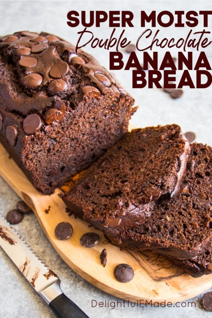 My Double Chocolate Banana Bread is the most moist banana bread recipe you'll ever find! This chocolate chip banana bread recipe is made with brown sugar, ripe bananas and loads of big chocolate chips, making it even better than chocolate cake!