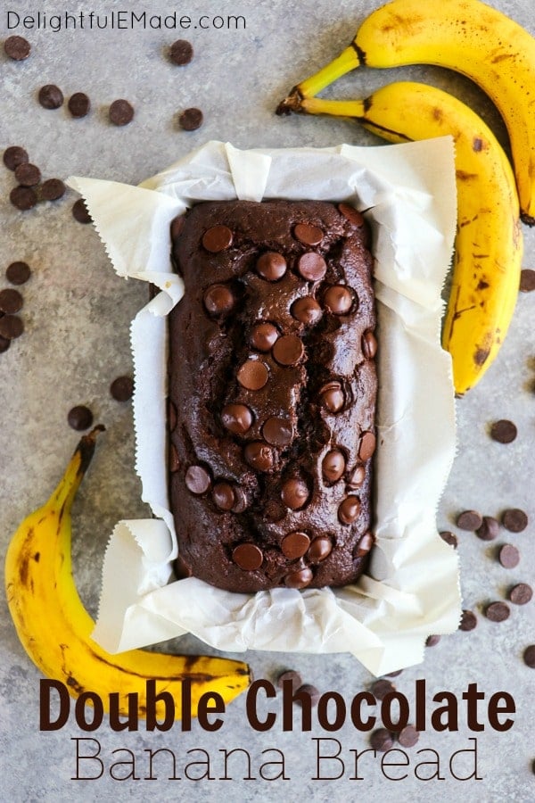 My Double Chocolate Banana Bread is the most moist banana bread recipe you'll ever find! This chocolate chip banana bread recipe is made with brown sugar, ripe bananas and loads of big chocolate chips, making it even better than chocolate cake!
