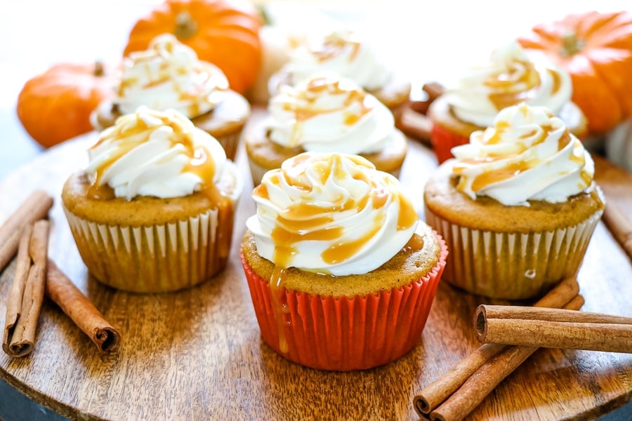 If pumpkin is your thing then these Caramel Pumpkin Spice Cupcakes with Cream Cheese Frosting and Filling will be your new favorite way to indulge!