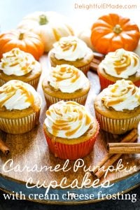 If pumpkin is your thing then these Caramel Pumpkin Spice Cupcakes with Cream Cheese Frosting and Filling will be your new favorite way to indulge! Modeled after my uber popular Pumpkin Caramel Cream Cheese Poke Cake, these cupcakes are loaded with flavor and deliciousness!