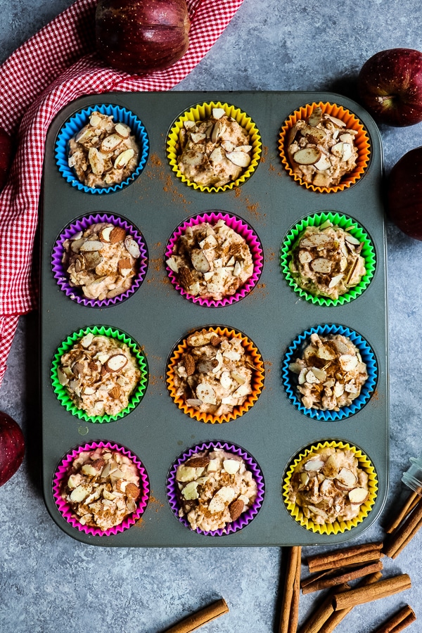 These Healthy Apple Muffins will be your new favorite make-ahead breakfast. This flourless protein muffin recipe is simple to make and perfect for when you need something healthy on-the-go!