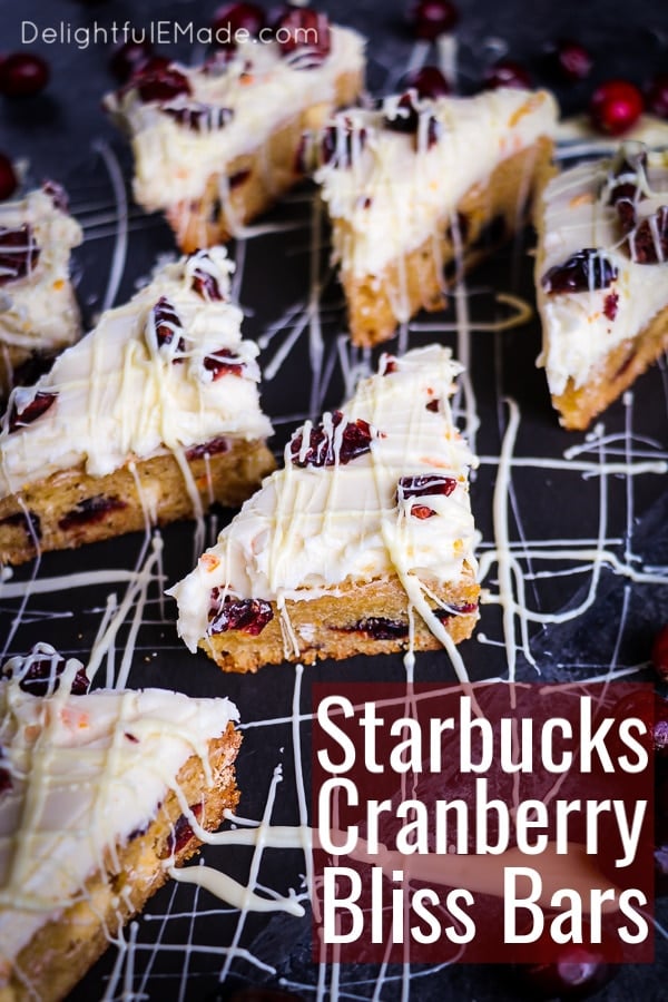 If you love Starbucks Cranberry Bliss Bars, I can do you one better! This Copycat Cranberry Bliss Bars recipe is just like the one Starbucks serves during the holidays.