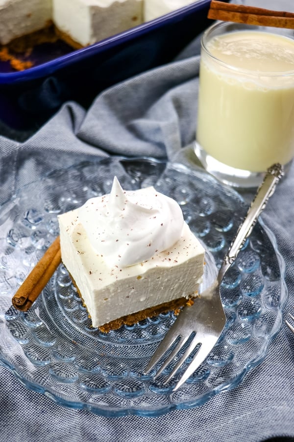 If you're looking for a festive eggnog cheesecake recipe this Christmas, look no further! This easy No Bake Eggnog Cheesecake is the perfect dessert for your holiday parties, celebrations and Christmas dinner!