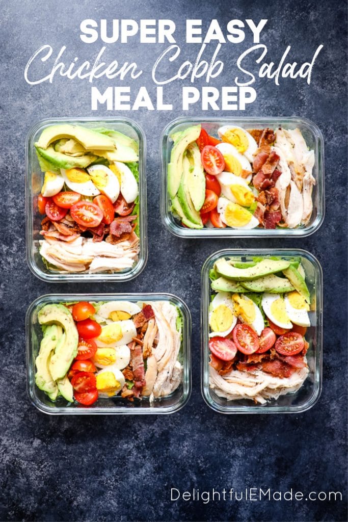 This healthy chicken cobb salad recipe is nothing short of incredible! With traditional cobb salad ingredients, this healthy version leaves out unhealthy oils and over-sugared dressings, but keeps all of the delicious flavors. I'll show you how to make cobb salad for meal prep, too!