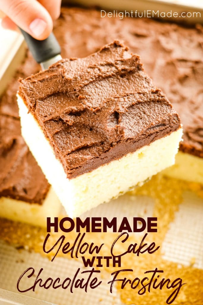 Is Yellow Cake with Chocolate Frosting your all-time favorite? Then this fluffy, delicious Buttermilk Cake recipe is right up your alley. This homemade buttermilk sheet cake is made in a 9x13 inch pan making is really simple to make, frost and enjoy. 