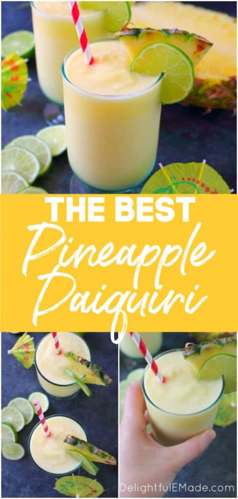 Want to know how to make a daiquiri? This incredible Pineapple Daiquiri recipe is made with fresh pineapple, limes and coconut rum. Perfect for sipping poolside or blending for all of your friends at your next summer cookout!