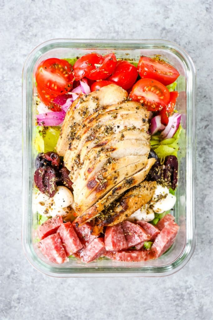 Could you use a new meal prep salad that's healthy AND delicious? This Italian Chicken Salad is the perfect mix of Italian flavors and healthy ingredients to keep you full for hours. If you need lunch salad ideas, you'll love this one!
