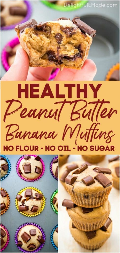 These Peanut Butter Banana Muffins have no flour, no oil and no refined sugar, making them the ultimate healthy snack. These flourless banana muffins come together quickly in the blender for a silky, souffle like consistency that's amazing!