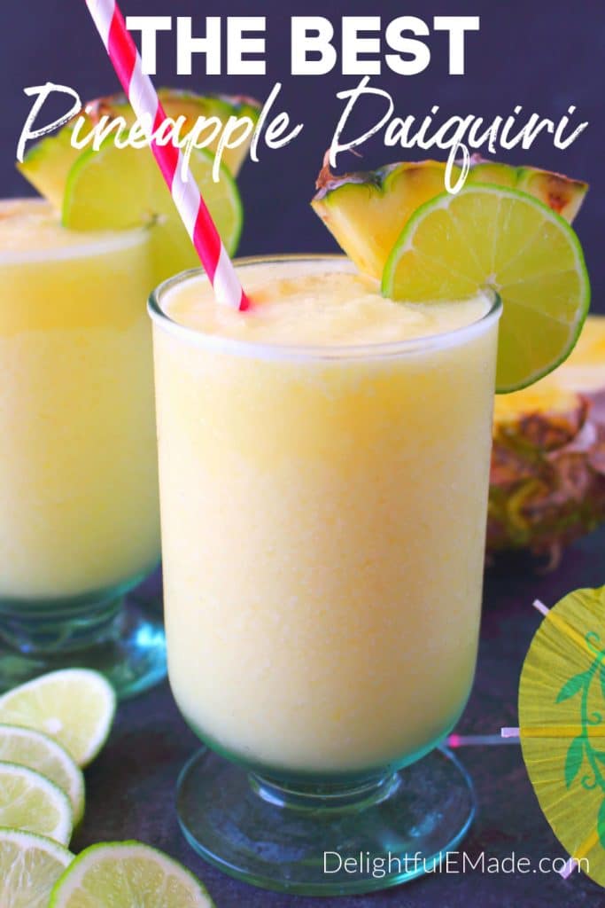 Want to know how to make a daiquiri? This incredible Pineapple Daiquiri recipe is made with fresh pineapple, limes and coconut rum. Perfect for sipping poolside or blending for all of your friends at your next summer cookout!