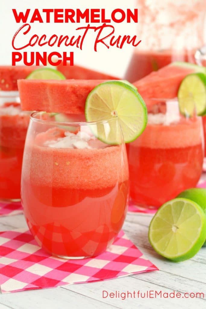 This amazing watermelon coconut rum punch is the quintessential summer cocktail!  Made with fresh watermelon and coconut rum, this simple rum punch cocktail comes together in moments.  Perfect for sipping poolside or serving at your next summer soiree!
