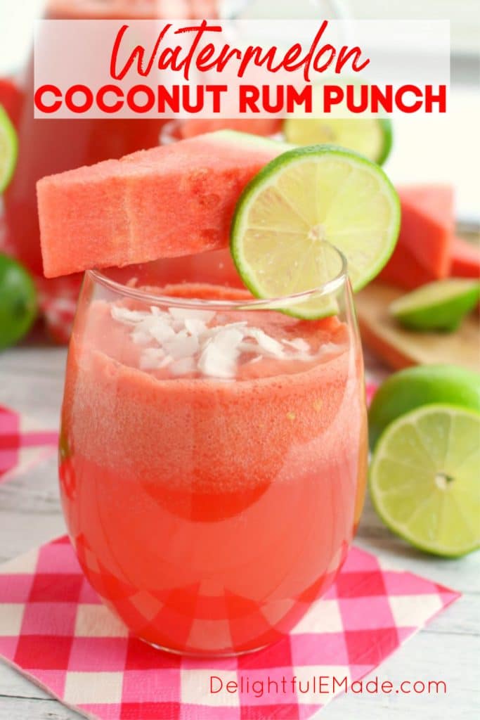 This amazing watermelon coconut rum punch is the quintessential summer cocktail!  Made with fresh watermelon and coconut rum, this simple rum punch cocktail comes together in moments.  Perfect for sipping poolside or serving at your next summer soiree!