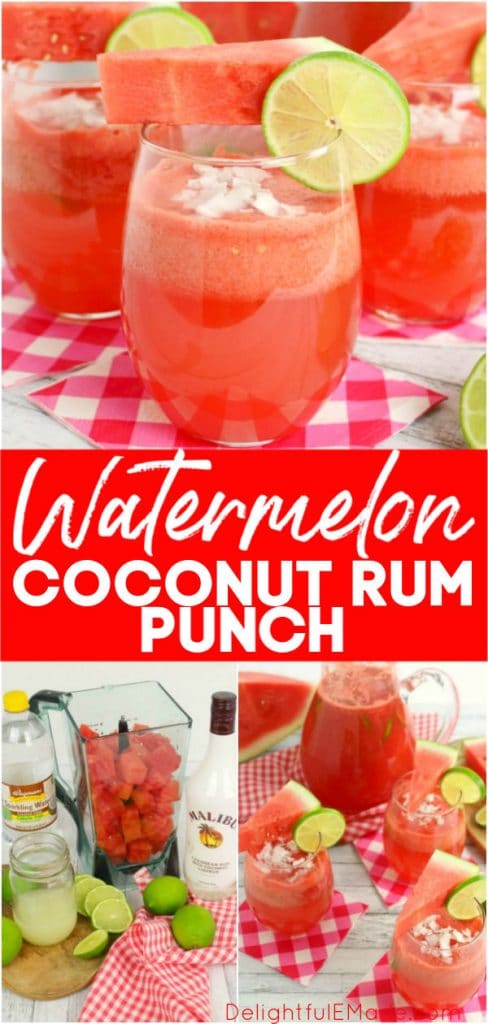 This amazing watermelon coconut rum punch is the quintessential summer cocktail!  Made with fresh watermelon and coconut rum, this simple rum punch cocktail comes together in moments.  Perfect for sipping poolside or serving at your next summer soiree!