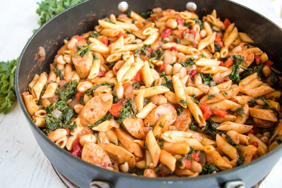 Healthy Chicken Sausage Pasta | 20-Minute Sausage and Kale Pasta