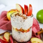 Apple cinnamon overnight oats, topped with sliced apples and cinnamon
