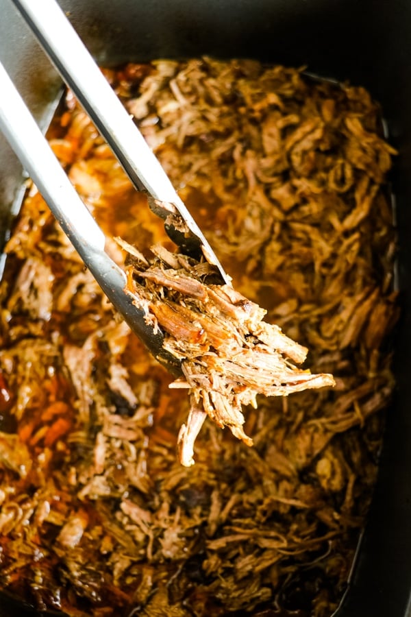 close up photo of Mexican shredded beef barbacoa recipe.