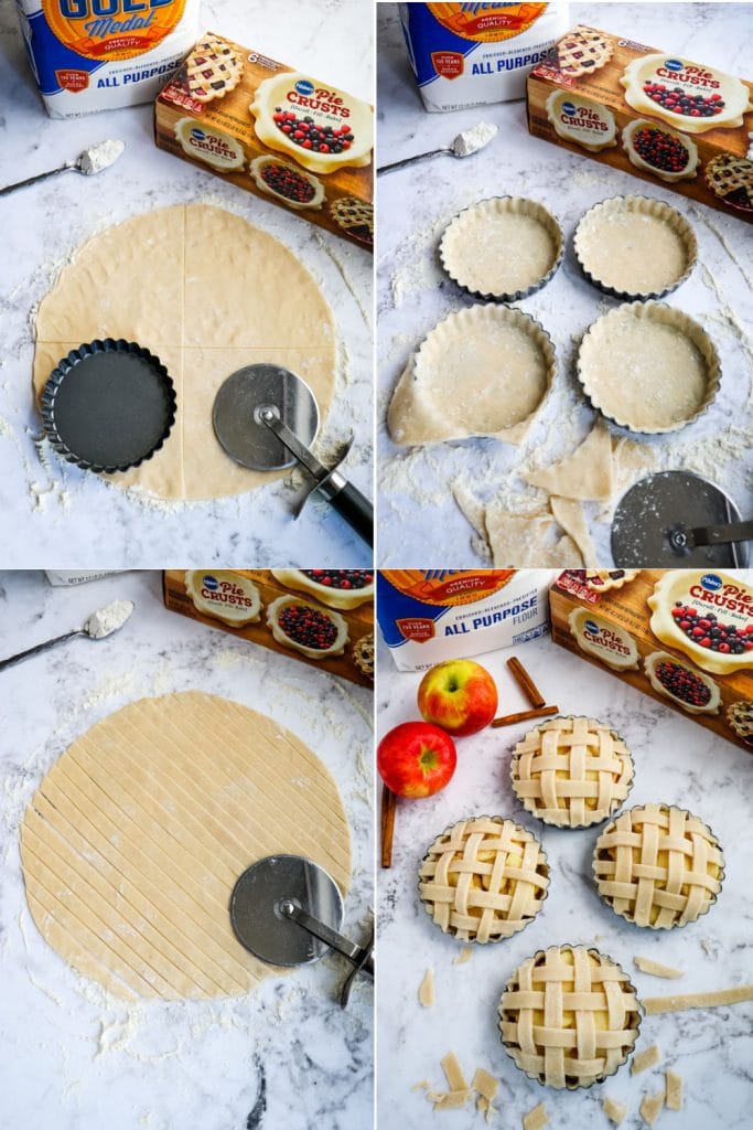 Step-by-step photos of how to make crust for apple pie tarts.