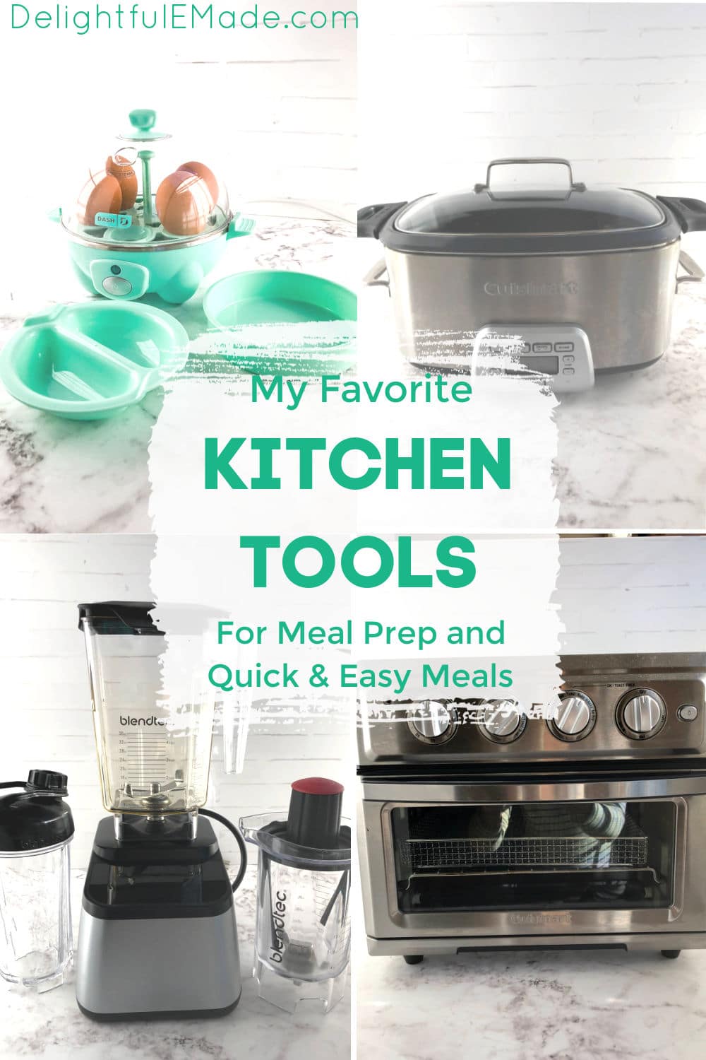 My favorite useful kitchen tools. Egg steamer, slow cooker, blender and toaster oven.