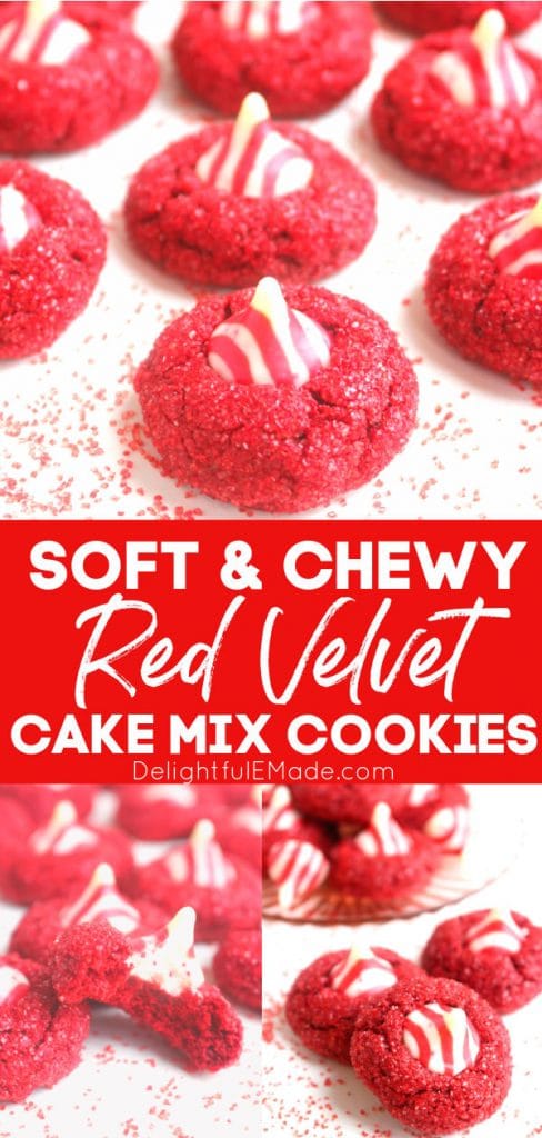 Red velvet cake mix cookies with candy cane kiss cookies.
