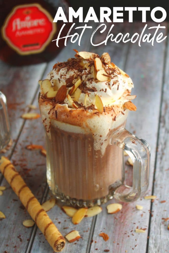 Amaretto hot chocolate topped with whipped cream, spike hot chocolate recipe