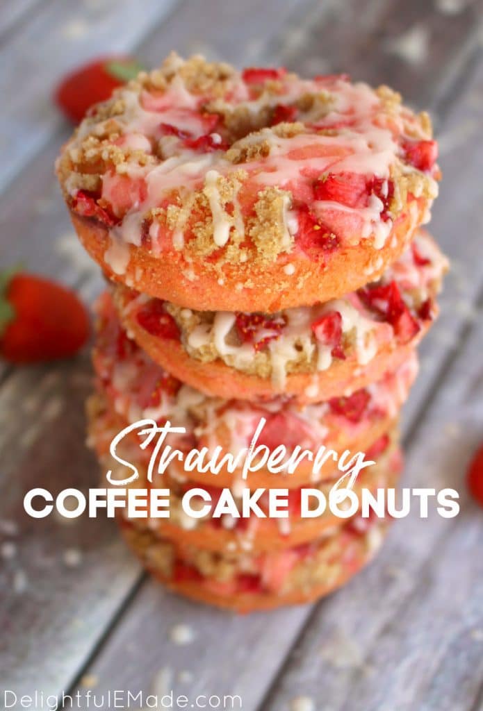 Stack of strawberry cake donuts with glaze