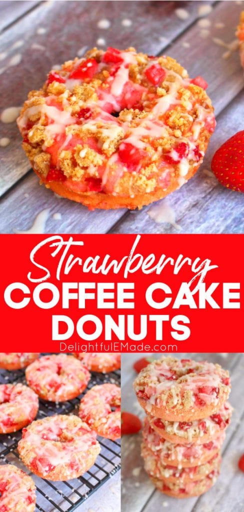 Strawberry coffee cake donuts, baked strawberry donuts