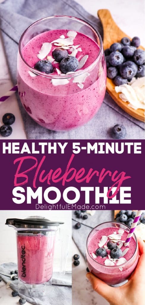 Healthy blueberry smoothie, blueberry protein smoothie in blender and glass.