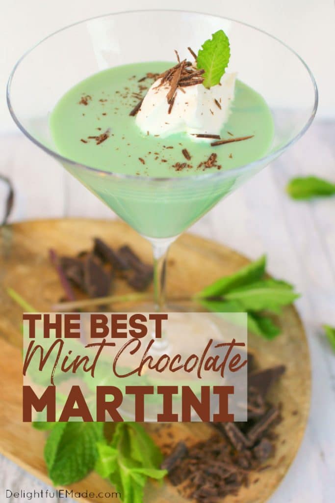 Mint chocolate martini topped with chocolate shavings and whipped cream. Grasshopper martini, mint martini.