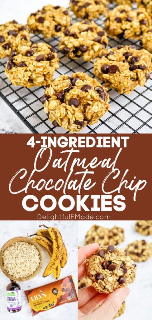 4 Ingredient Oatmeal Cookies, healthy banana oatmeal chocolate chip cookies