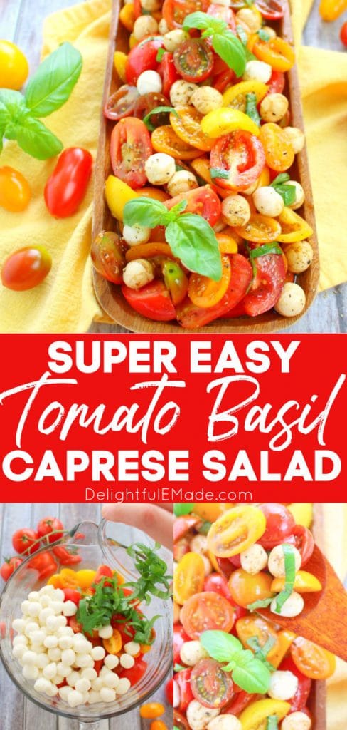 Tomato basil mozzarella salad, easy italian caprese salad with cherry tomatoes.