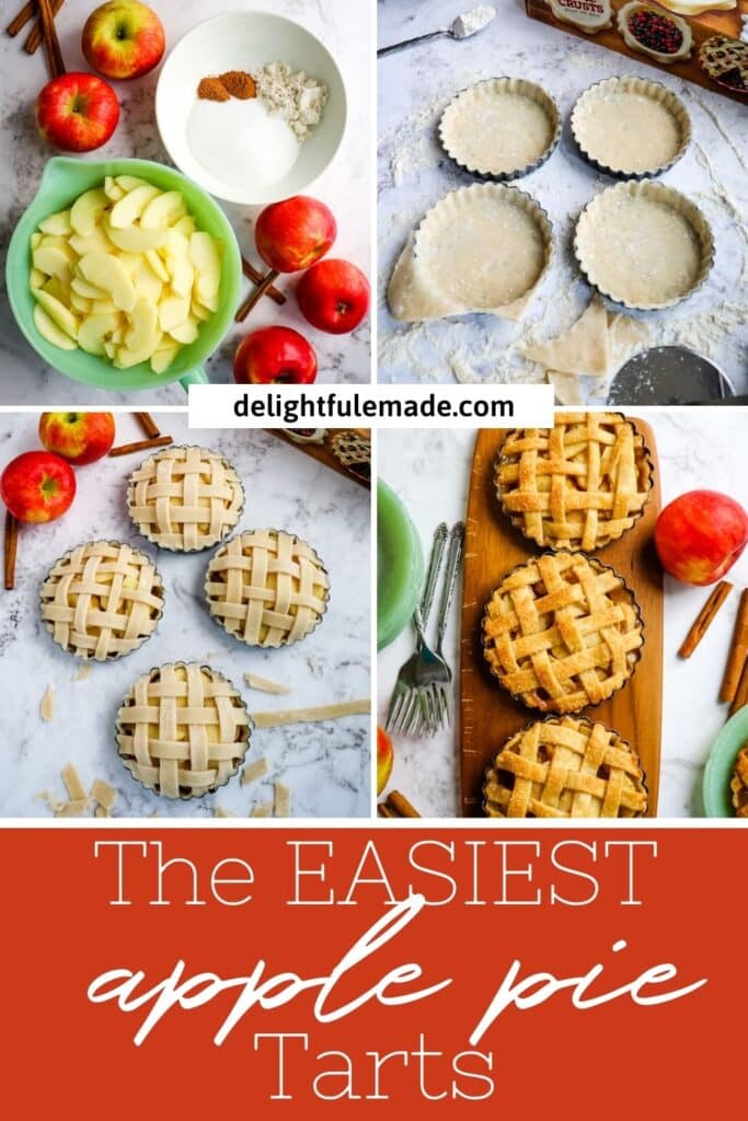 step by step photos of how to make apple pie tarts with lattice crust.